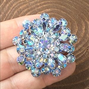 Elegant Vintage Jay Kel Silver and Blue Rhinestones Brooch